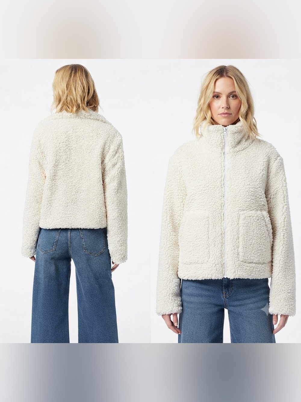 Jessica Simpson Cream Sherpa Zip Front Jacket